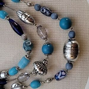 AVON 3 tier blue and silver colored beads